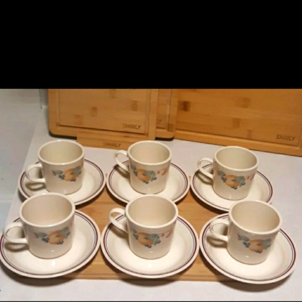 Corelle ABUNDANCE 3 Cups & 3 Saucers Set Beige/ Sandstone with Fruit Design